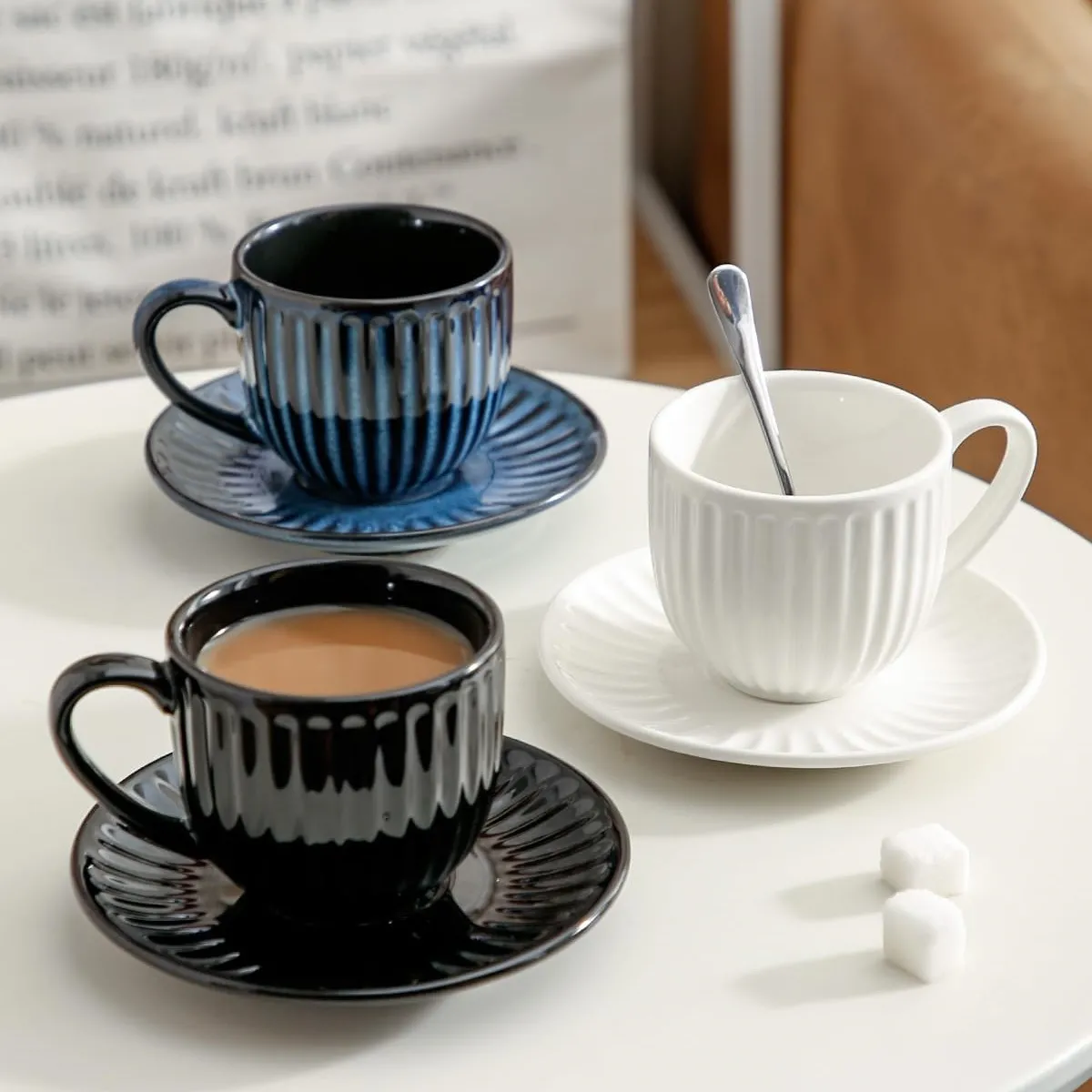 Ceramic Large Cappuccino Latte Cups and Saucers