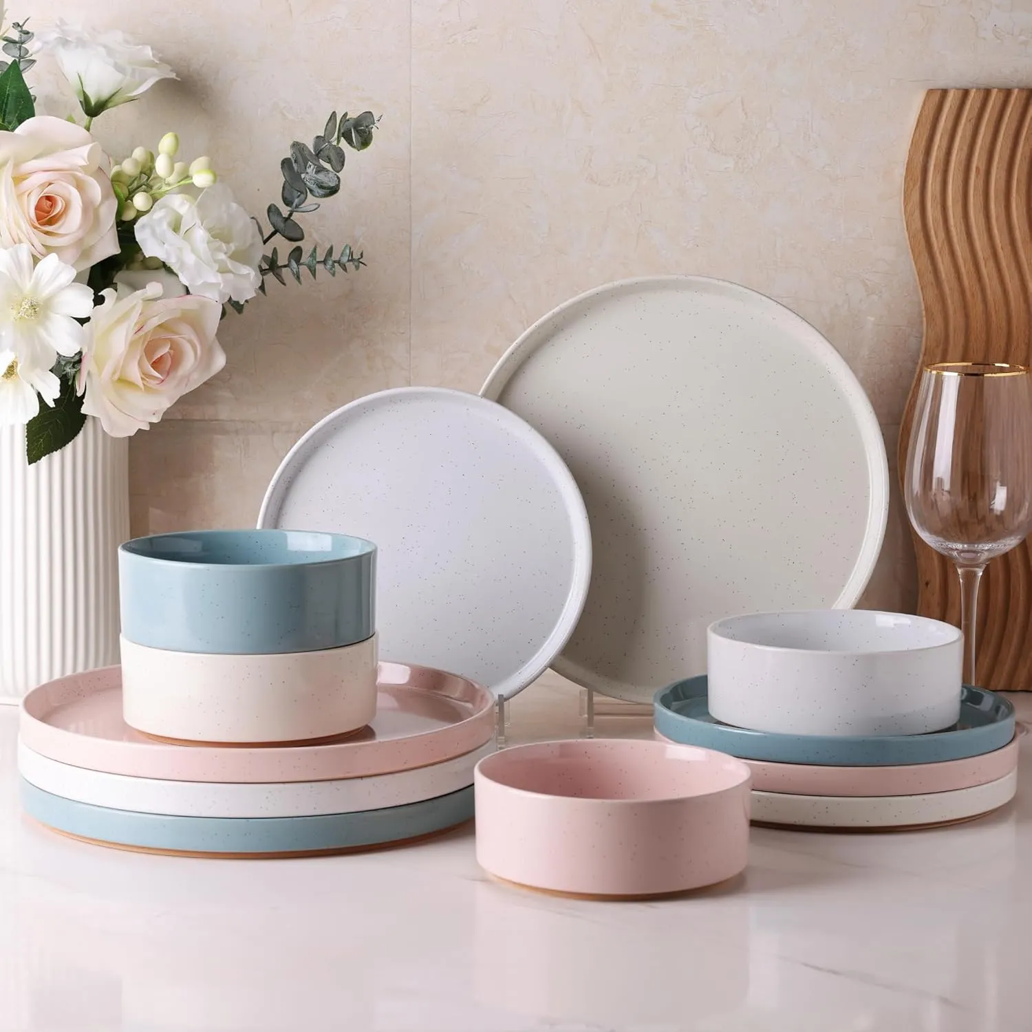 Stackable Stoneware Dinnerware  Plates and Bowls