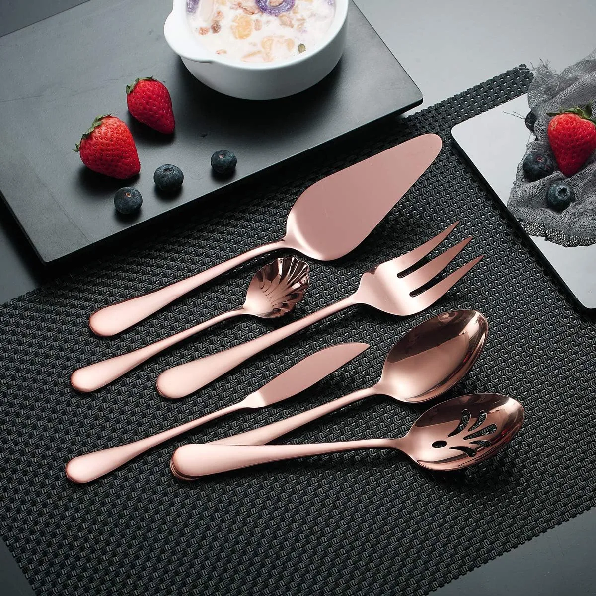 Stainless Steel Rose Gold Titanium Plated Flatware Serving