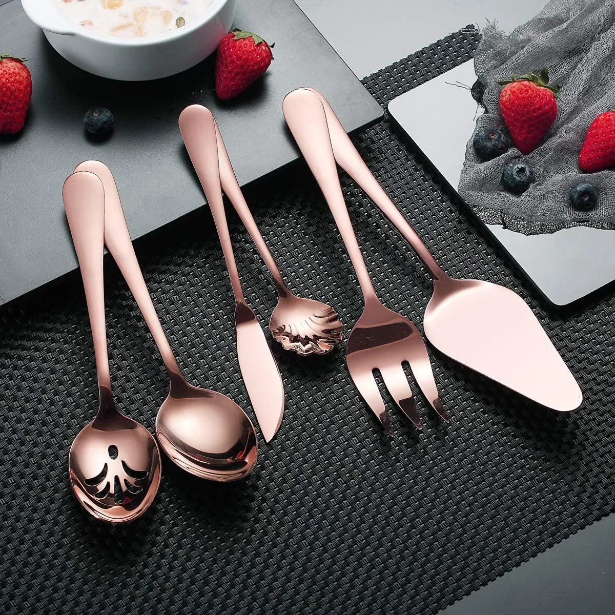 Stainless Steel Rose Gold Titanium Plated Flatware Serving