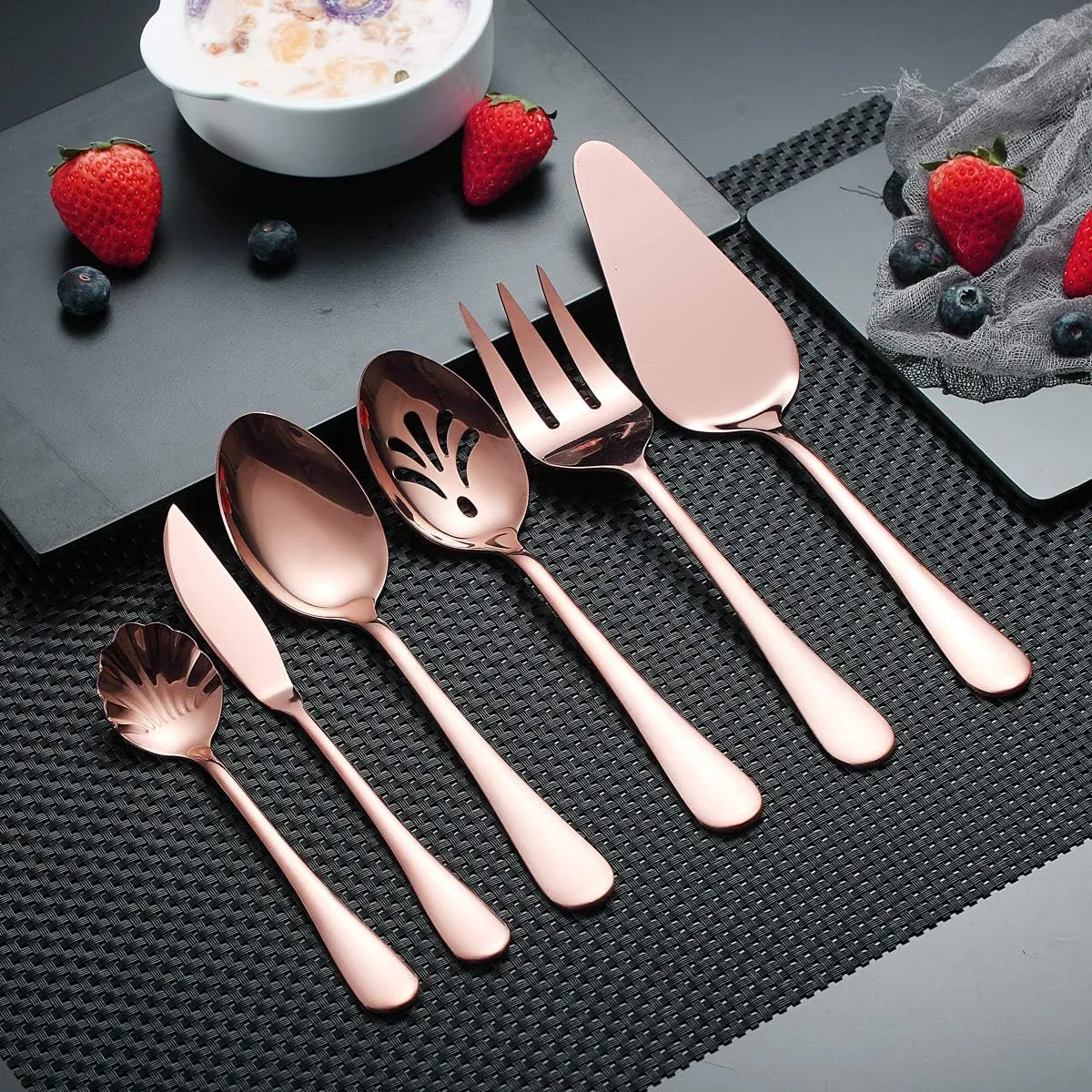 Stainless Steel Rose Gold Titanium Plated Flatware Serving