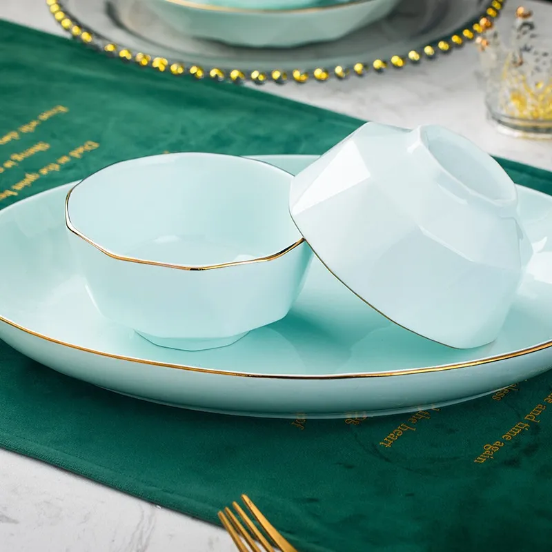 Turquoise Blue Diamond Porcelain Bowls