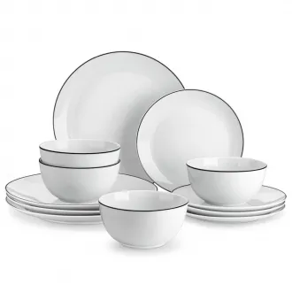 Modern White Porcelain Dinnerware Set with Black Rim