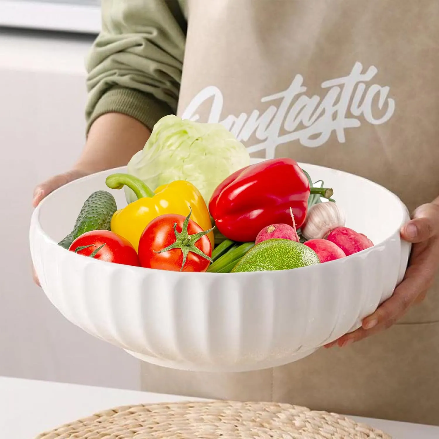 Big White Ceramic Salad Bowls