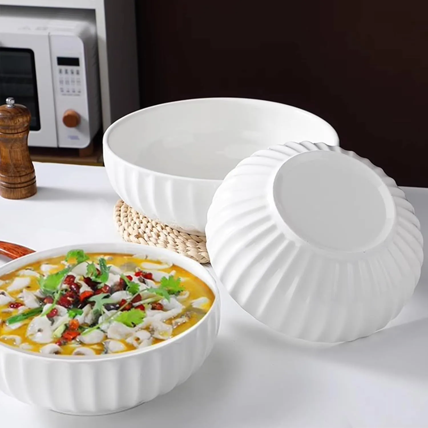 Big White Ceramic Salad Bowls