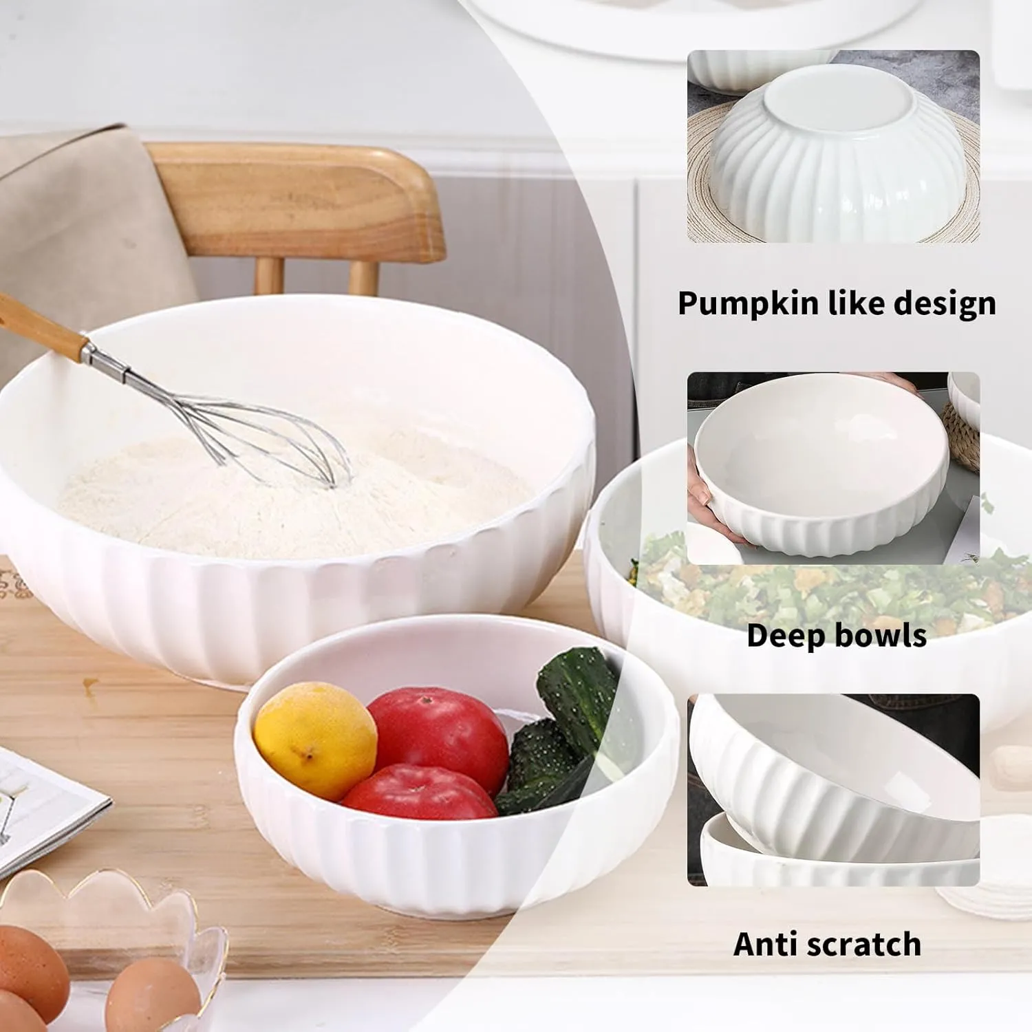 Big White Ceramic Salad Bowls