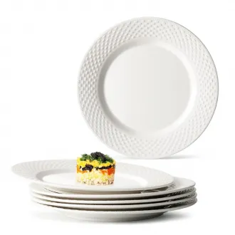 White Embossed Ceramic Dinner Plate