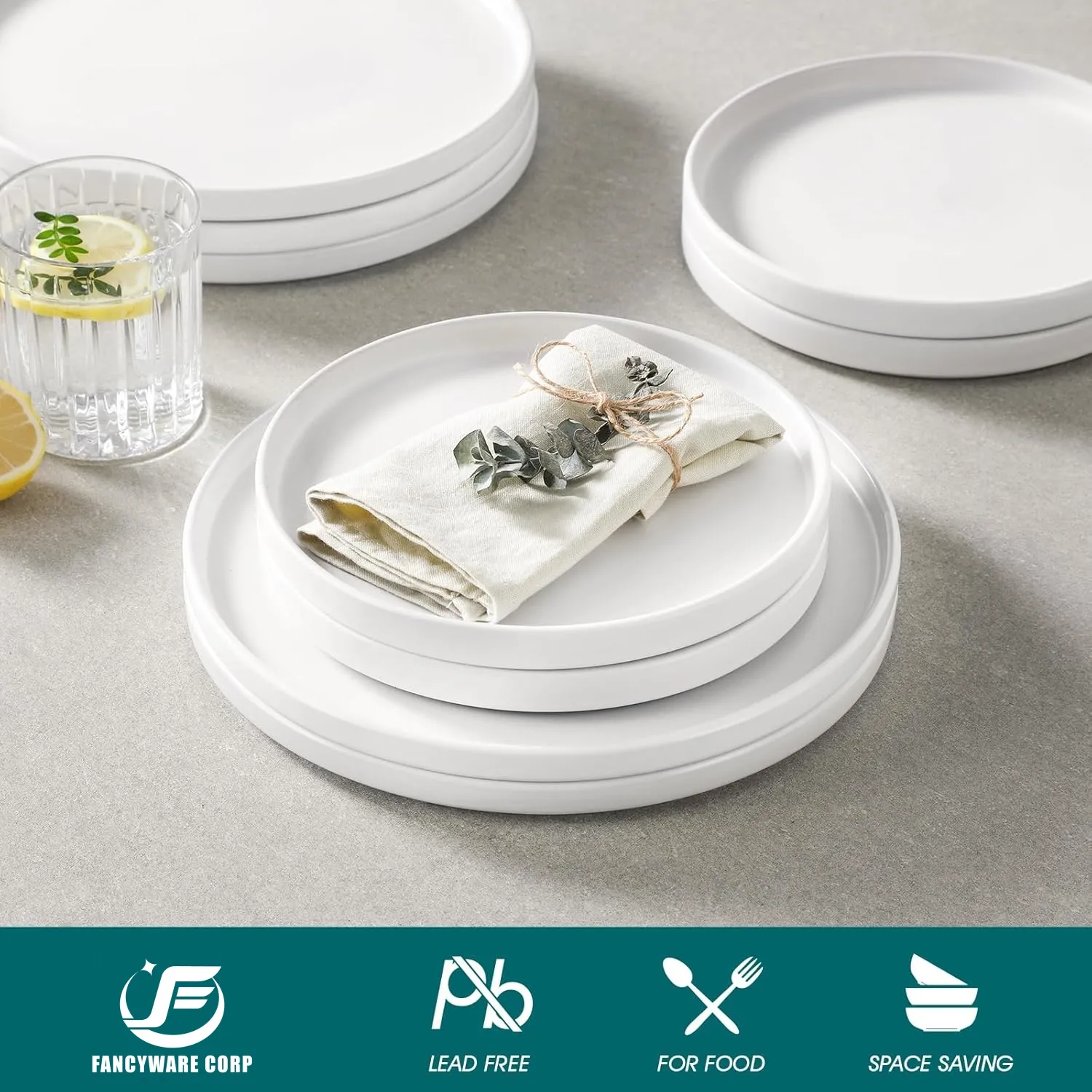 White Ceramic Straight Edge Dinner Plate