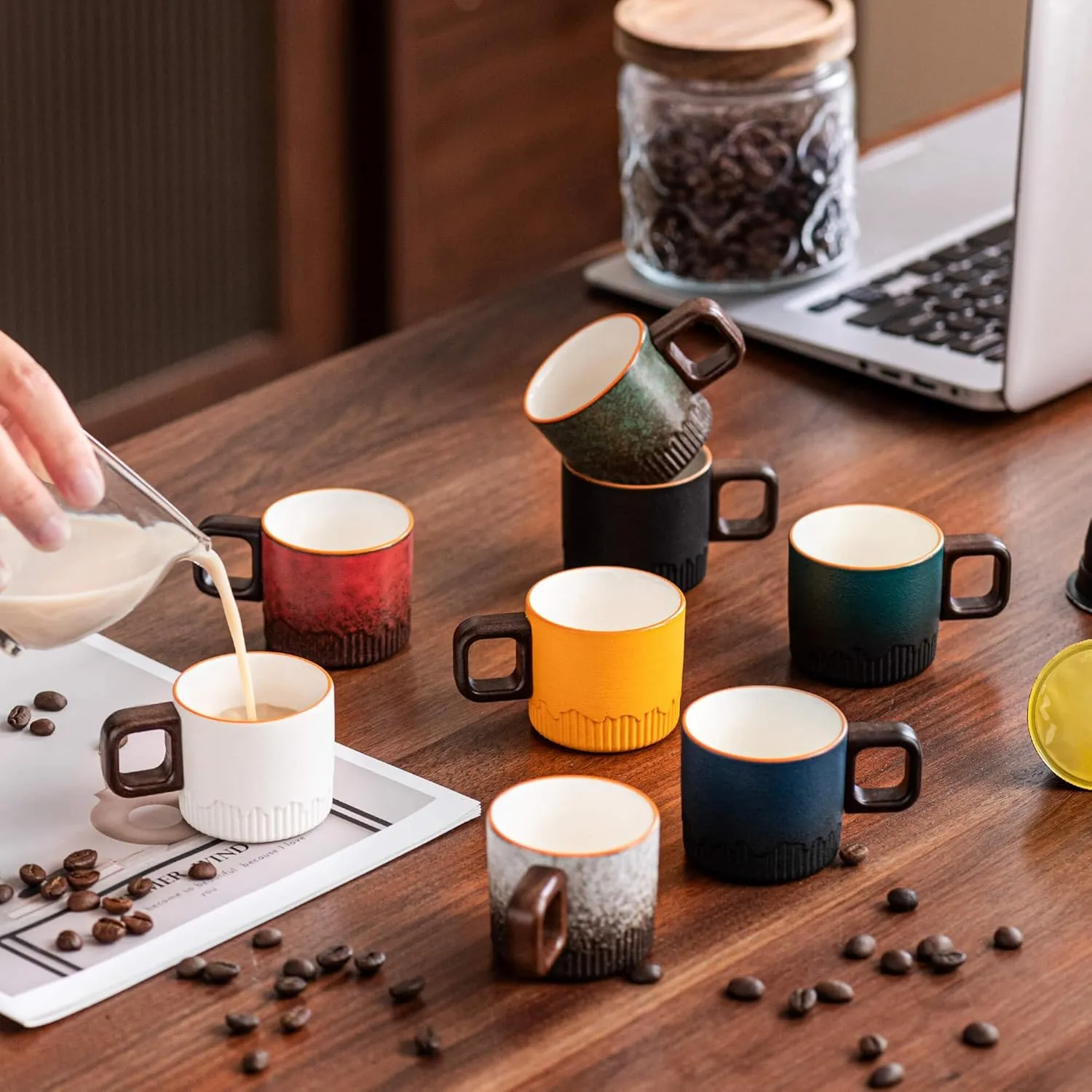 Ceramic espresso cup with wooden handle