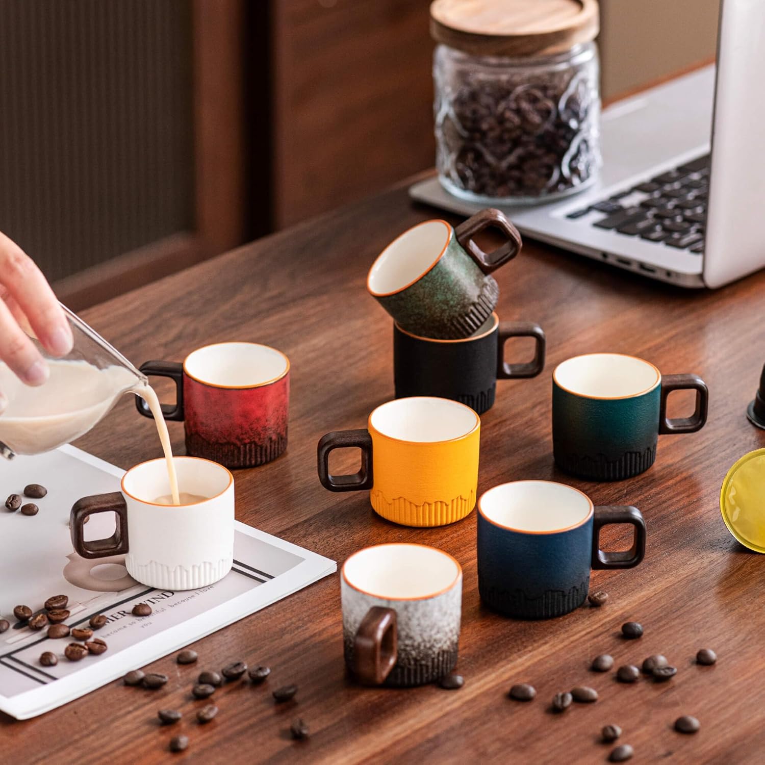 Elegant Ceramic Espresso Cup with Wooden Handle: The Perfect Blend of Style and Functionality