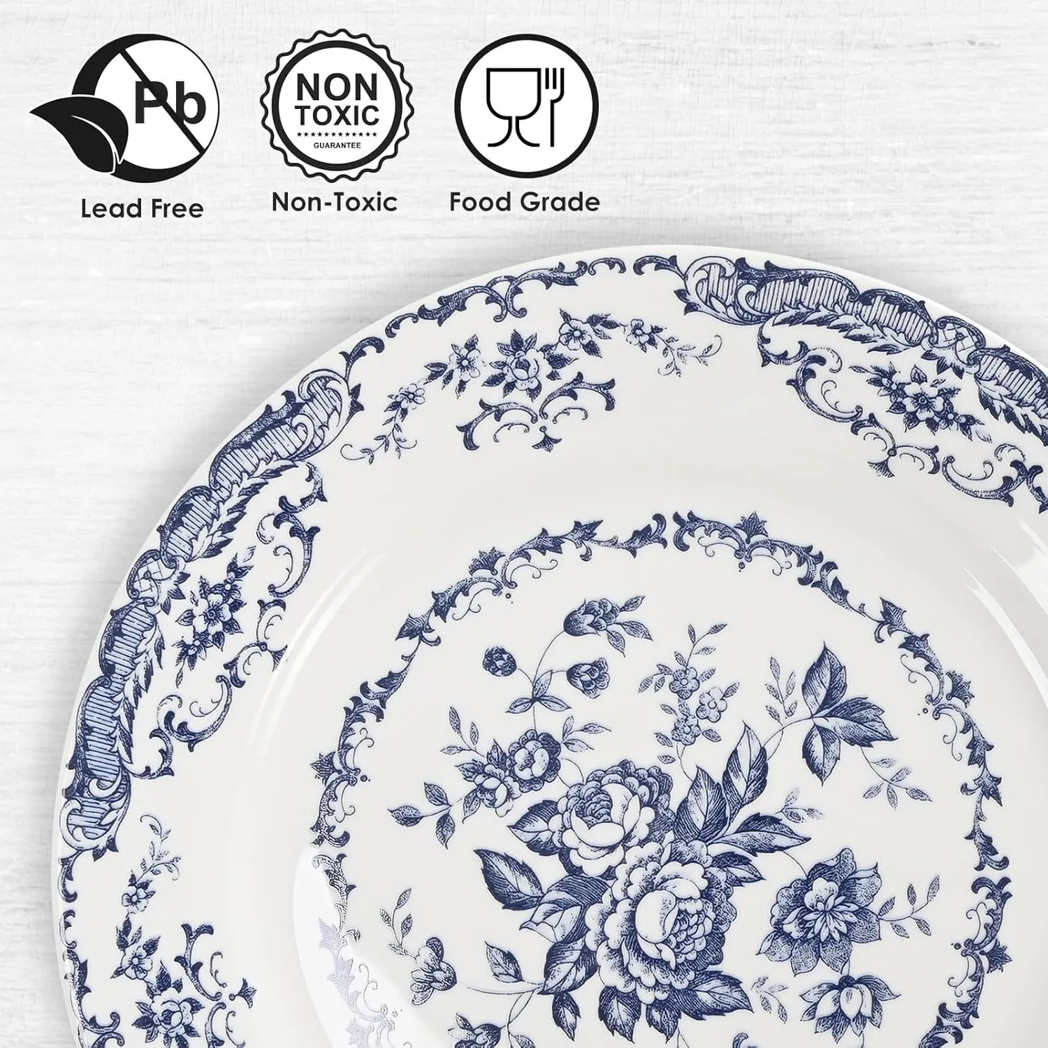 Ceramic salad plate with blue floral decal