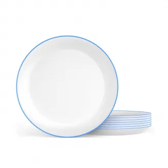 White Ceramic Dinner Plate With Blue Rim