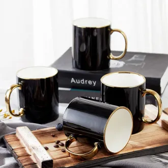 Black Coffee Mug with Handcrafted Golden Handle